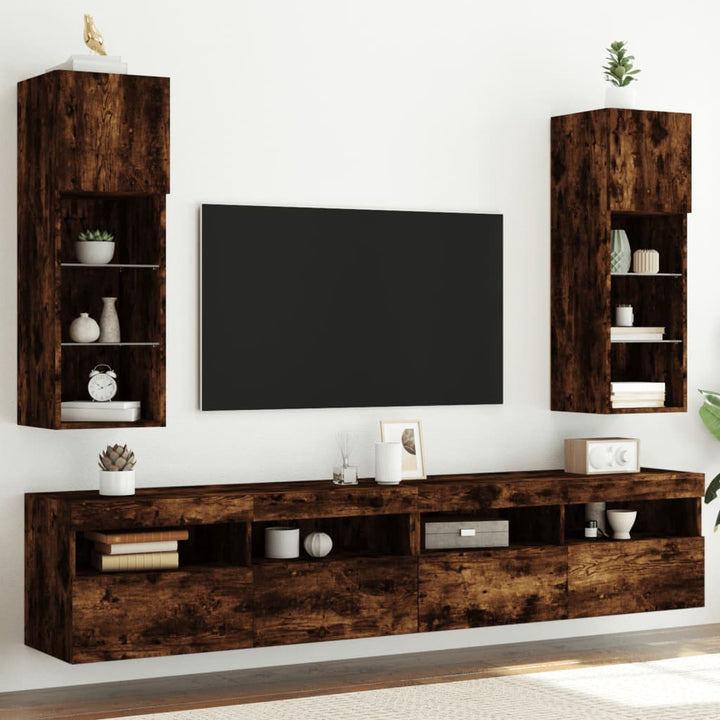 Tv-Bänk Med Led-Belysning 2 St 30,5X30X102 Cm