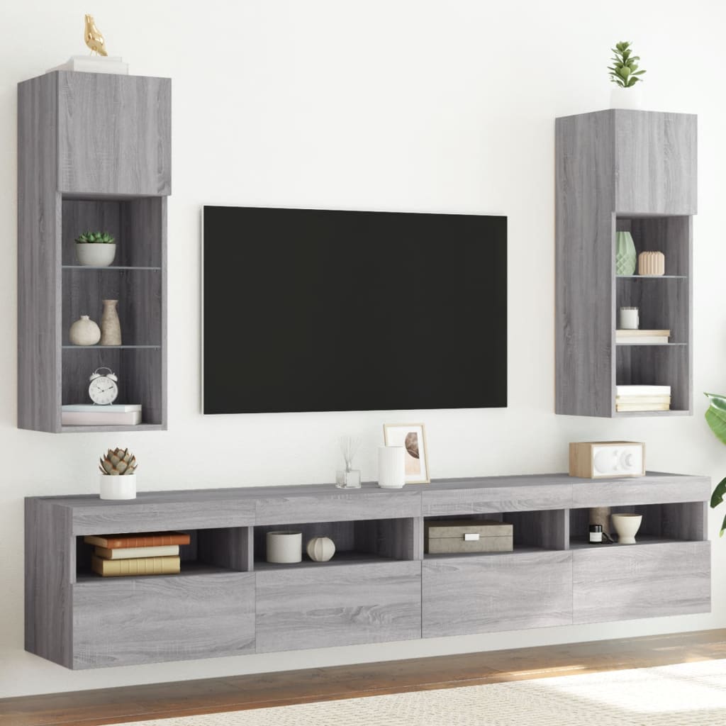 Tv-Bänk Med Led-Belysning 2 St 30,5X30X102 Cm