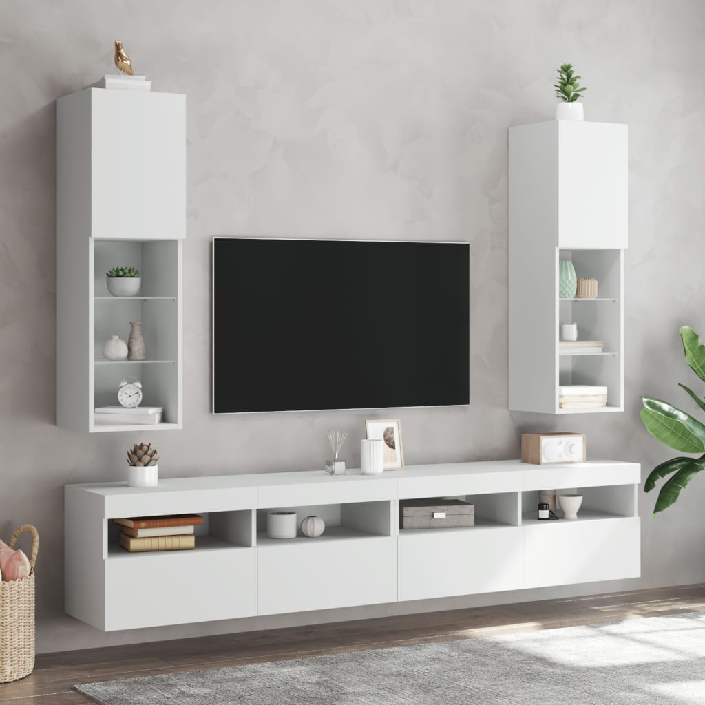 Tv-Bänk Med Led-Belysning 2 St 30,5X30X102 Cm