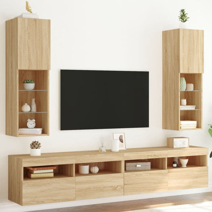 Tv-Bänk Med Led-Belysning 2 St 30,5X30X102 Cm