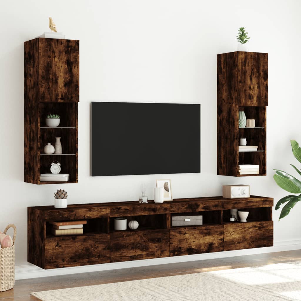 Tv-Bänk Med Led-Belysning 2 St 30,5X30X102 Cm
