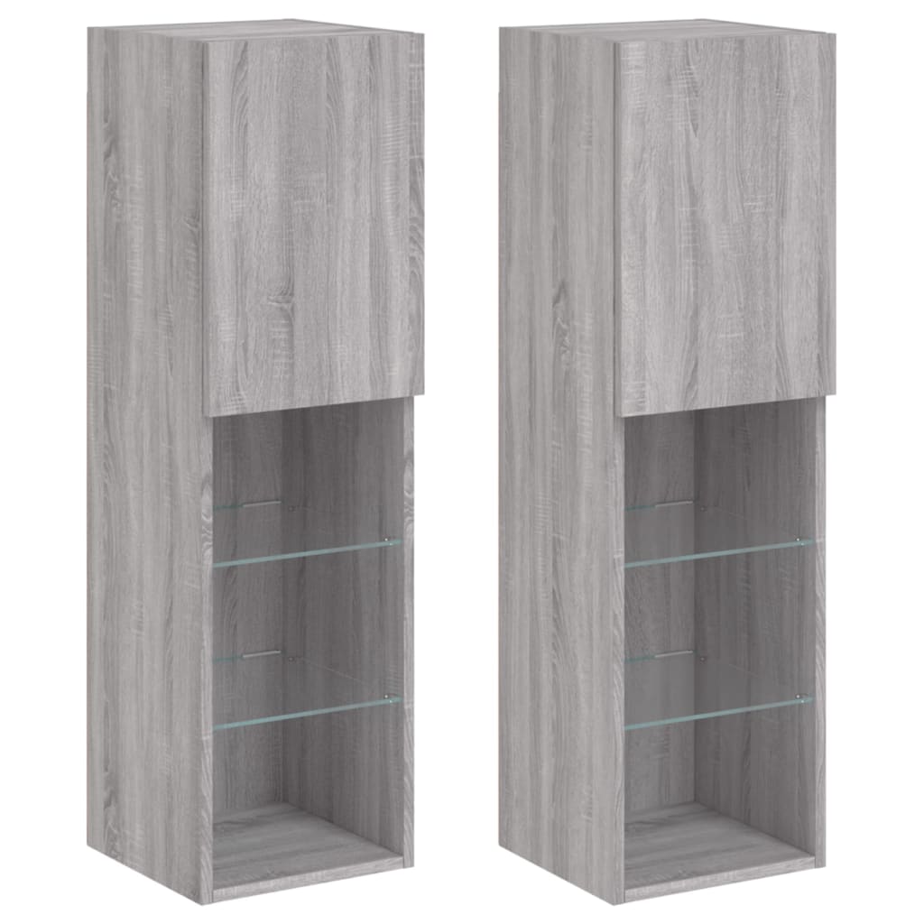 Tv-Bänk Med Led-Belysning 2 St 30,5X30X102 Cm