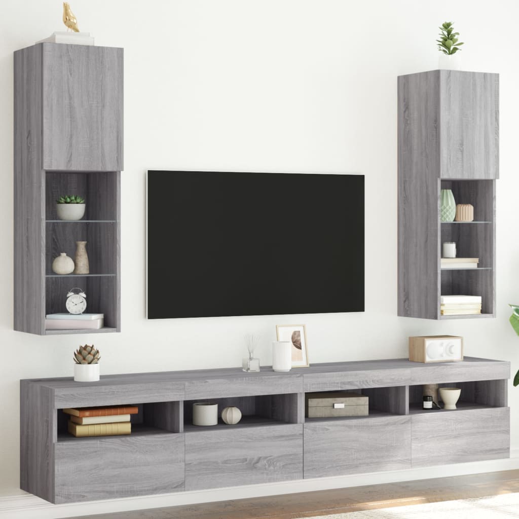 Tv-Bänk Med Led-Belysning 2 St 30,5X30X102 Cm