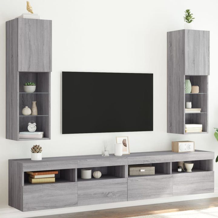 Tv-Bänk Med Led-Belysning 2 St 30,5X30X102 Cm
