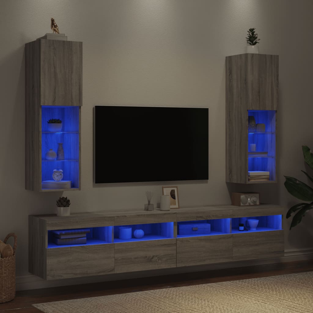 Tv-Bänk Med Led-Belysning 2 St 30,5X30X102 Cm