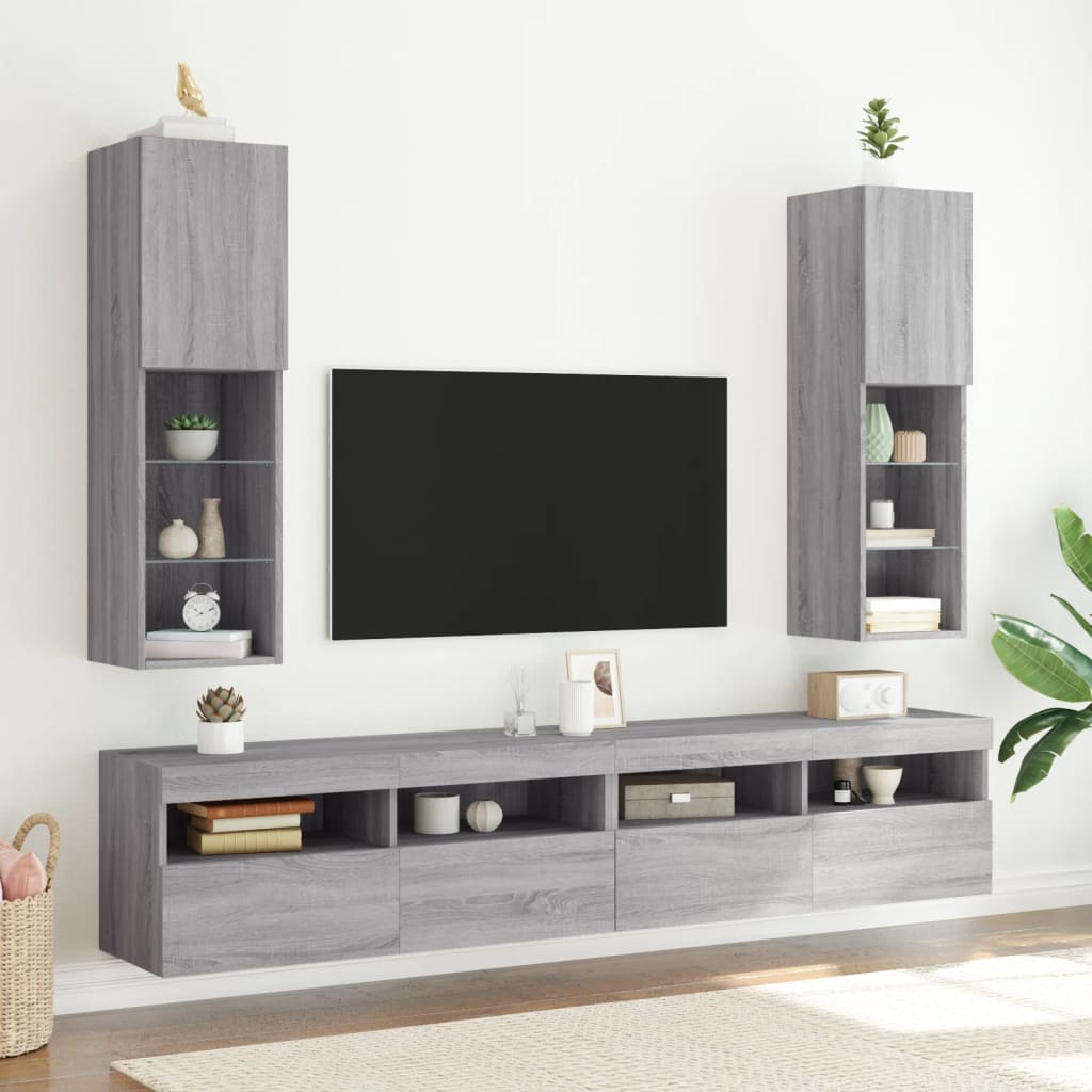 Tv-Bänk Med Led-Belysning 2 St 30,5X30X102 Cm