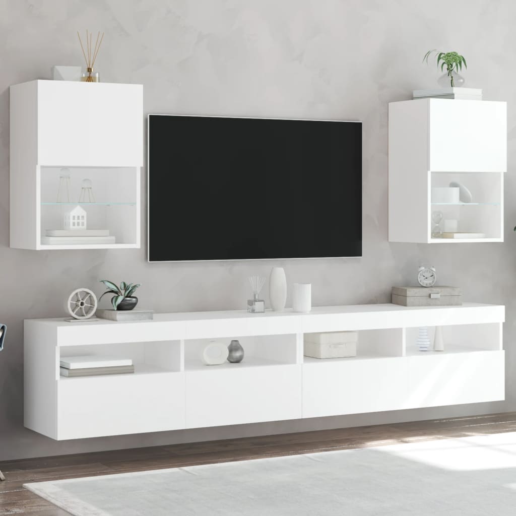 Tv-Bänk Med Led-Belysning 2 St 30,5X30X102 Cm