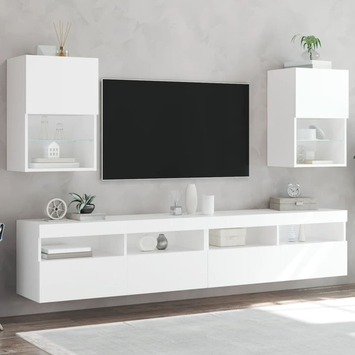 Tv-Bänk Med Led-Belysning 2 St 30,5X30X102 Cm