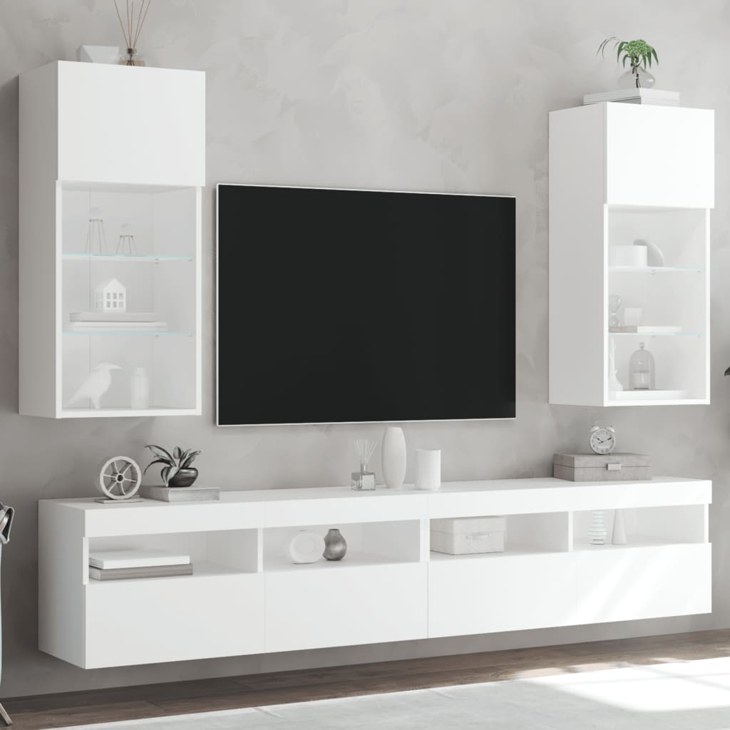 Tv-Bänk Med Led-Belysning 2 St 30,5X30X102 Cm