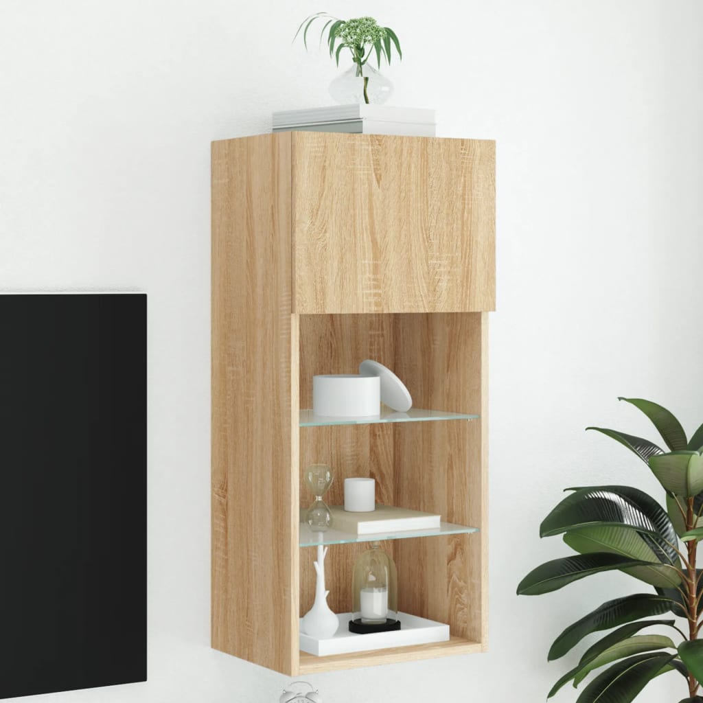 Tv-Bänk Med Led-Belysning 2 St 30,5X30X102 Cm