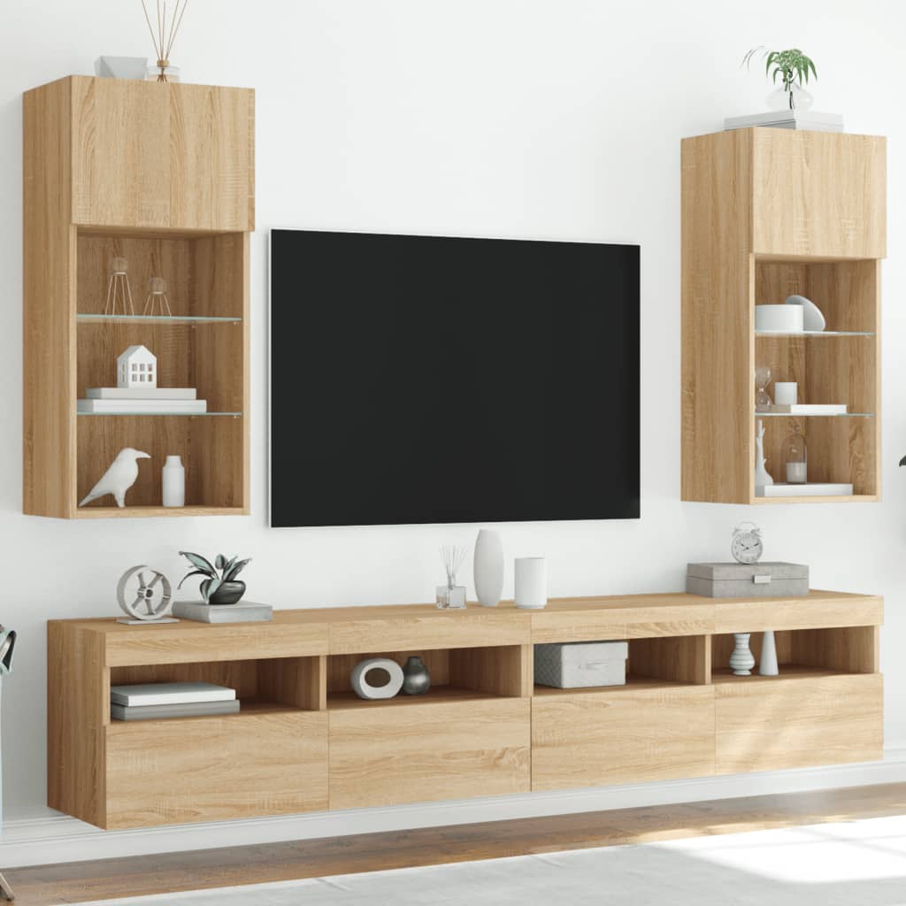 Tv-Bänk Med Led-Belysning 2 St 30,5X30X102 Cm