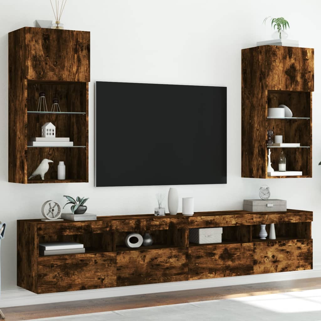 Tv-Bänk Med Led-Belysning 2 St 30,5X30X102 Cm
