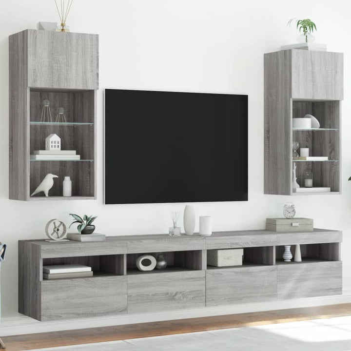 Tv-Bänk Med Led-Belysning 2 St 30,5X30X102 Cm