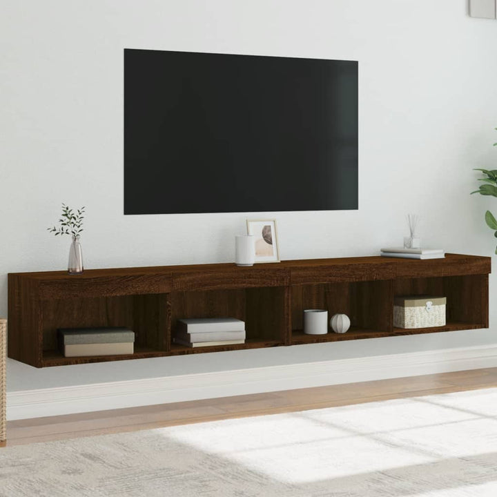 Väggmonterade Sängbord Med Led-Lampor 2 St