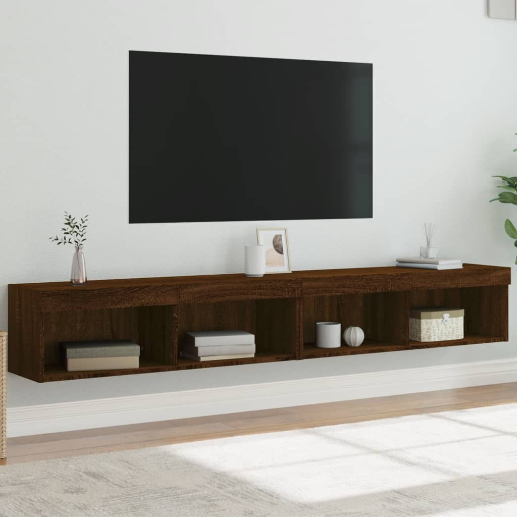 Väggmonterade Sängbord Med Led-Lampor 2 St