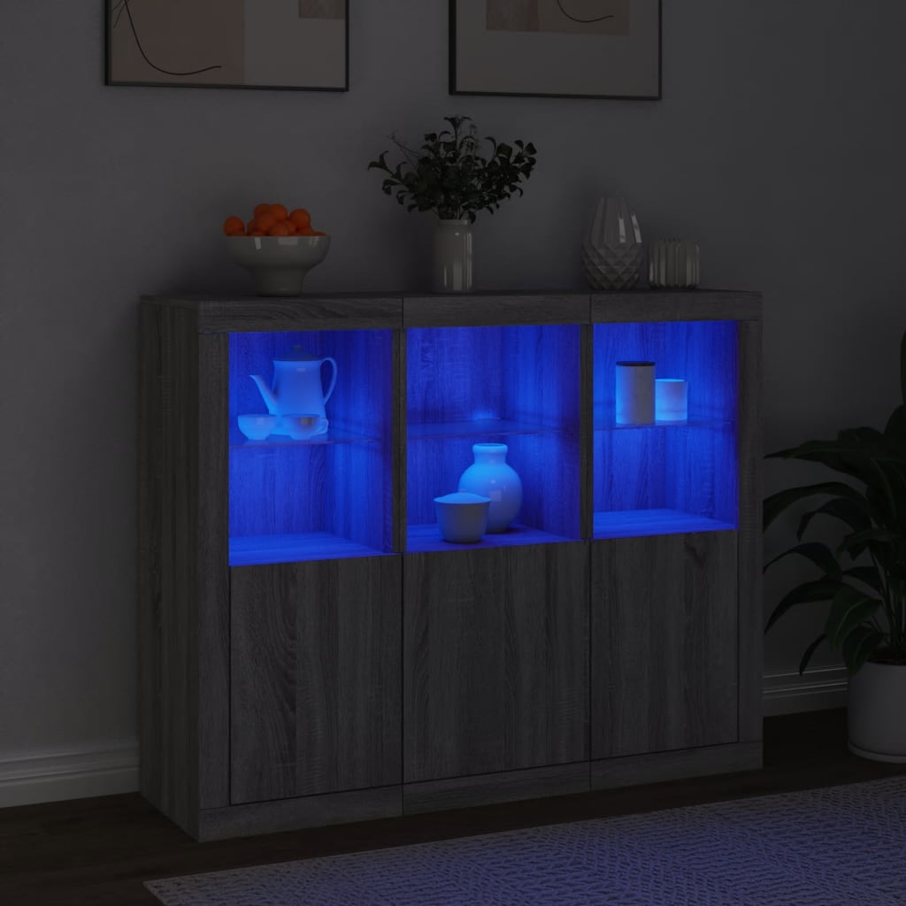 Skänkar Med Led-Belysning 3 St Konstruerat Trä