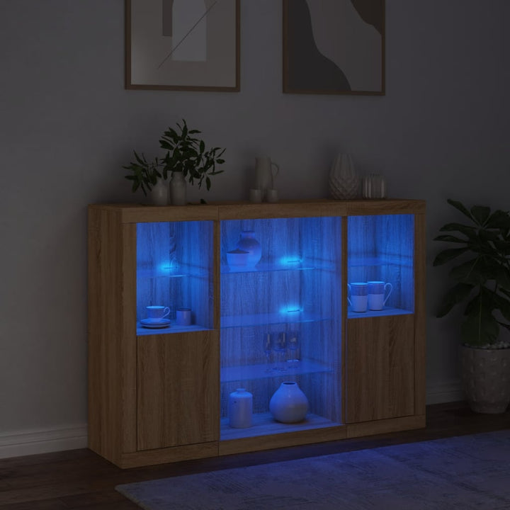 Skänkar Med Led-Belysning 3 St Sonoma-Ek Konstruerat Trä