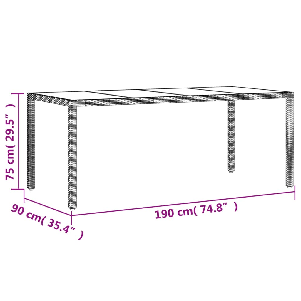 Trädgårdsbord Med Glasskiva 190X90X75 Cm Konstrotting