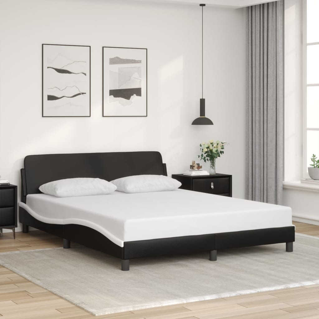 Bed Frame &amp;quot;Dover&amp;quot; Black And White Faux Leather