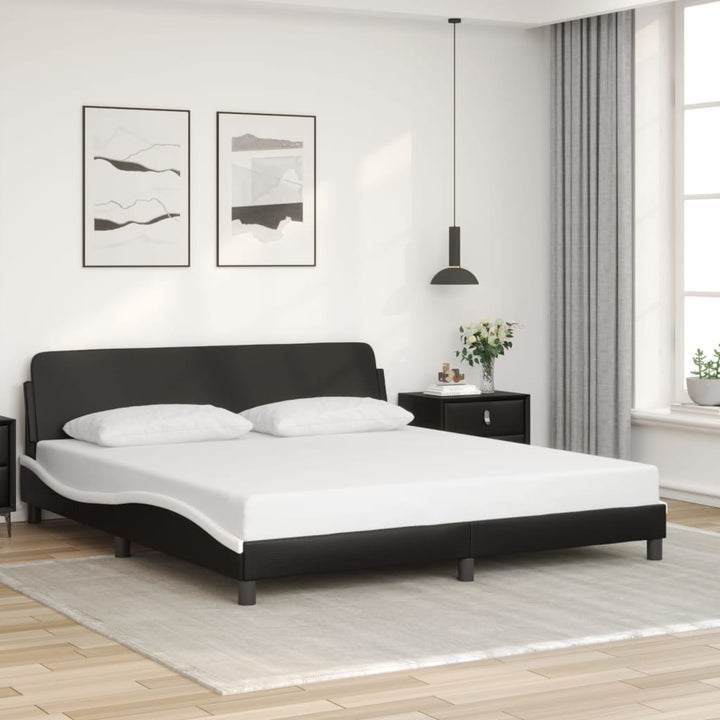 Bed Frame &amp;quot;Dover&amp;quot; Black And White Faux Leather