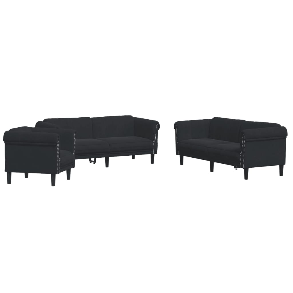 Soffgrupp 3 Delar Svart Sammet