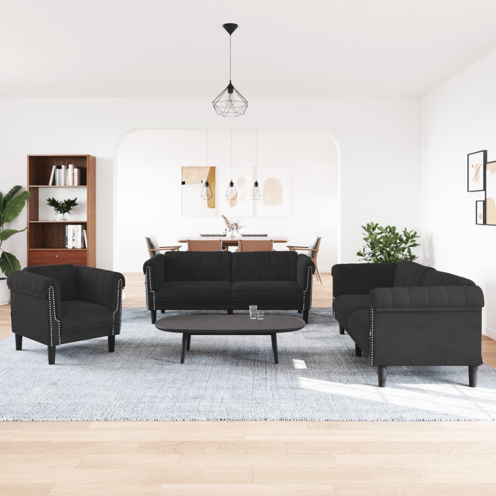 Soffgrupp 3 Delar Svart Sammet