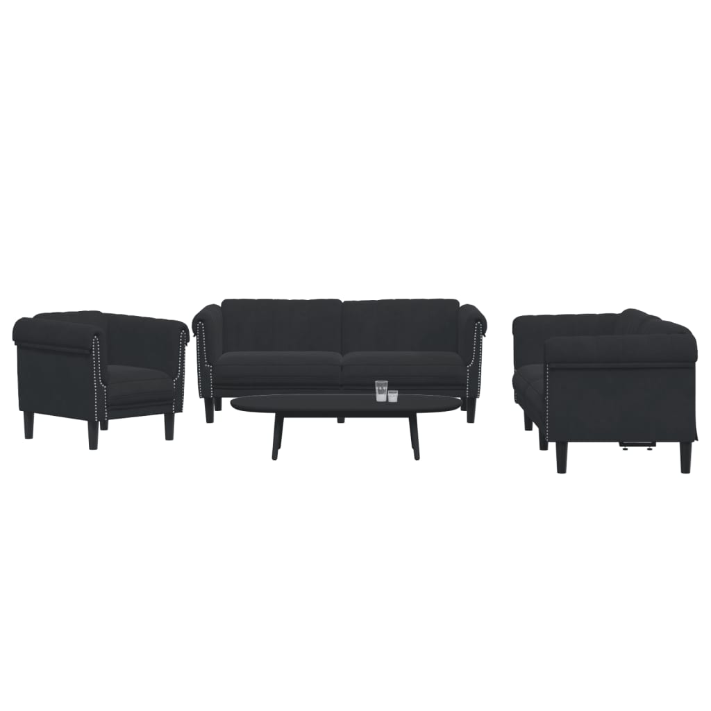 Soffgrupp 3 Delar Svart Sammet