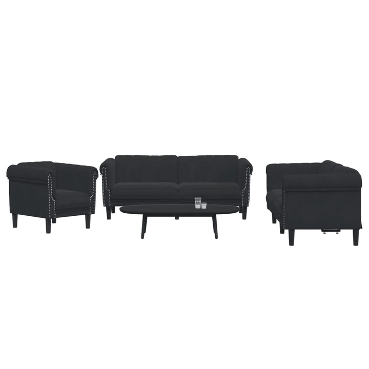 Soffgrupp 3 Delar Svart Sammet