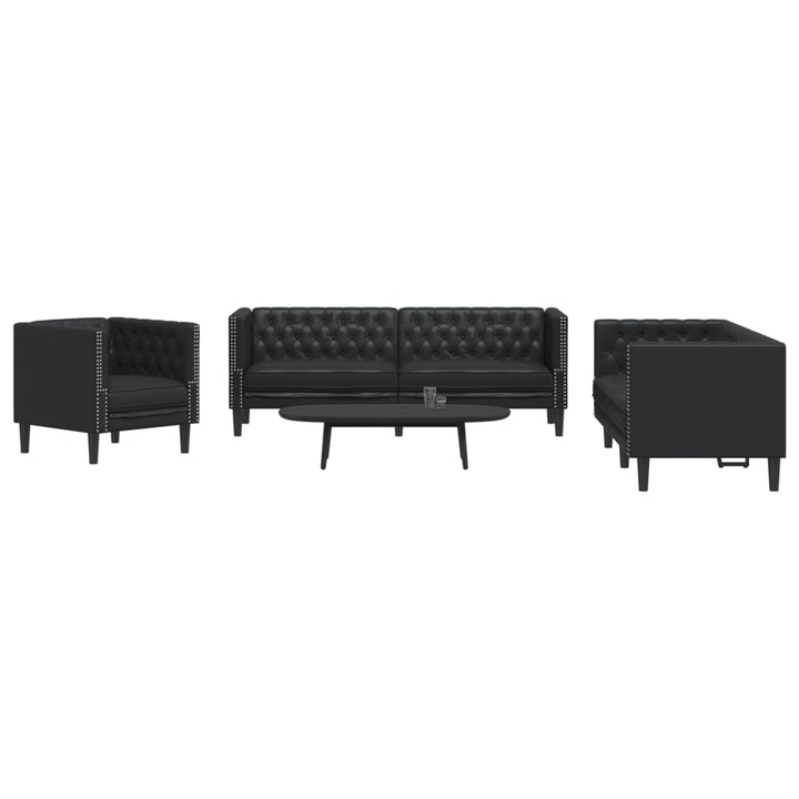 Soffgrupp Chesterfield 2 Delar Brun Konstläder