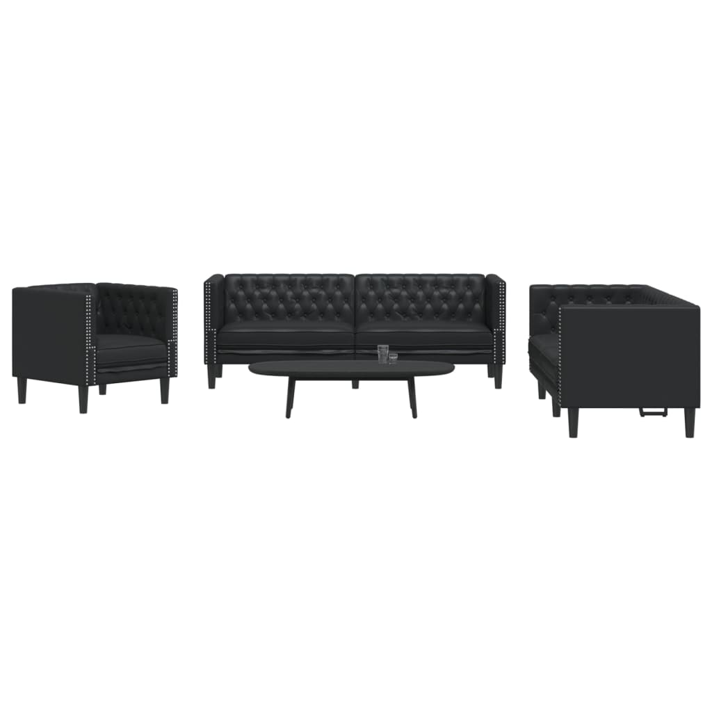 Soffgrupp Chesterfield 3 Delar Konstläder