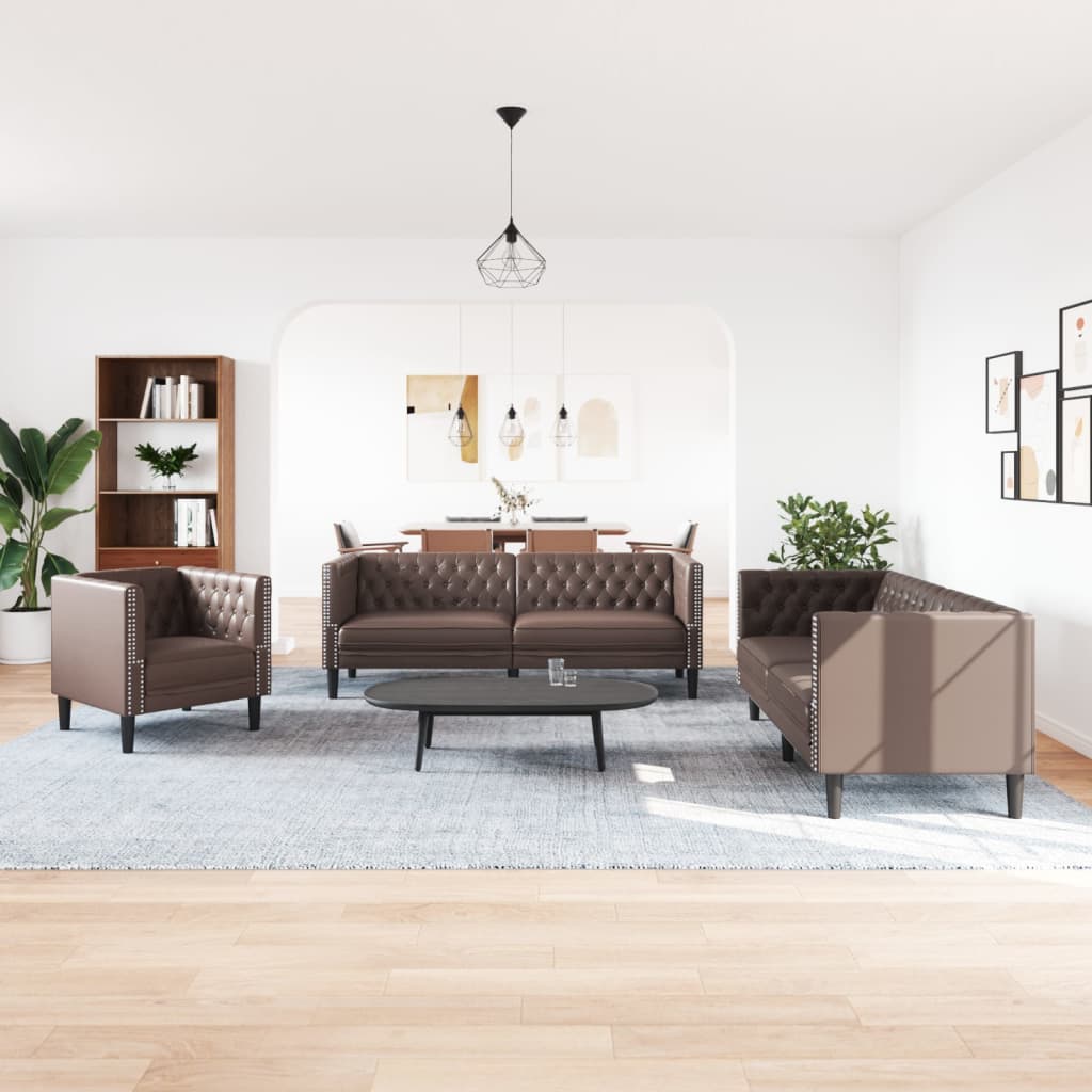 Soffgrupp Chesterfield 3 Delar Konstläder