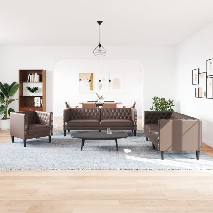 Soffgrupp Chesterfield 3 Delar Konstläder