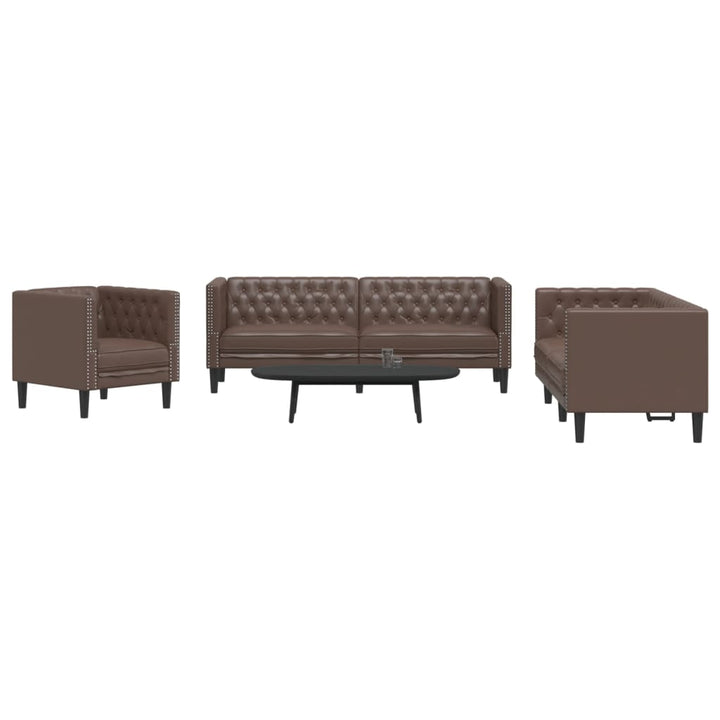 Soffgrupp Chesterfield 2 Delar Brun Konstläder