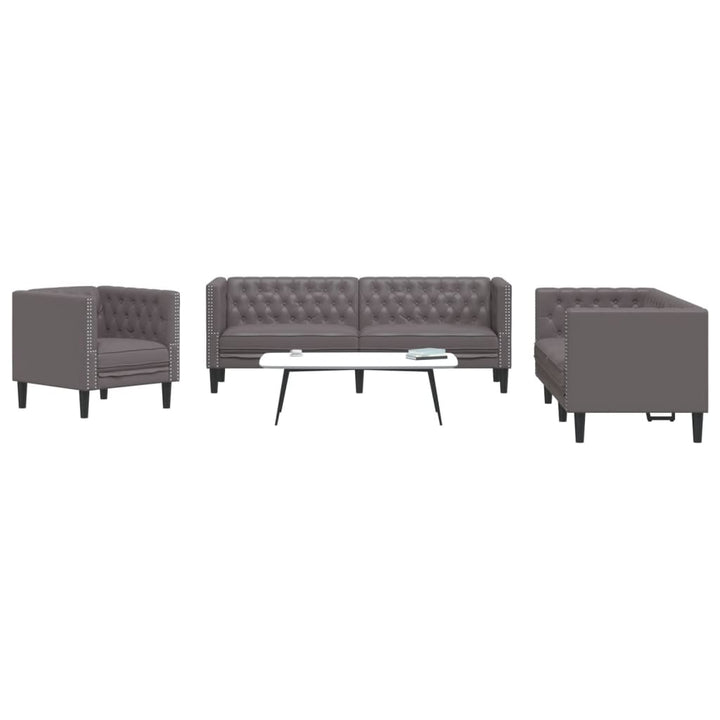 Soffgrupp Chesterfield 2 Delar Brun Konstläder