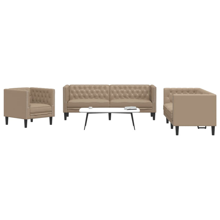 Soffgrupp Chesterfield 2 Delar Brun Konstläder