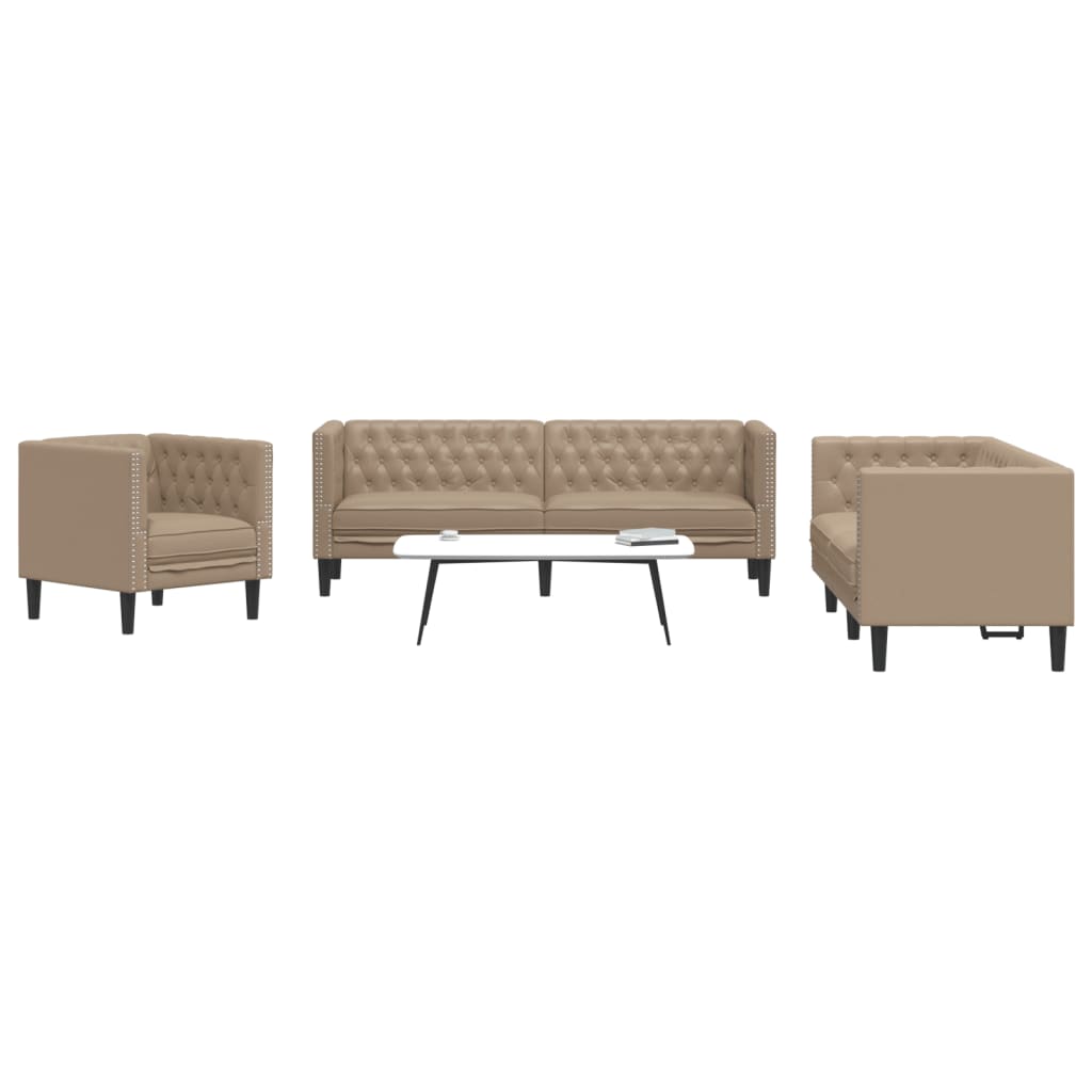Soffgrupp Chesterfield 2 Delar Brun Konstläder