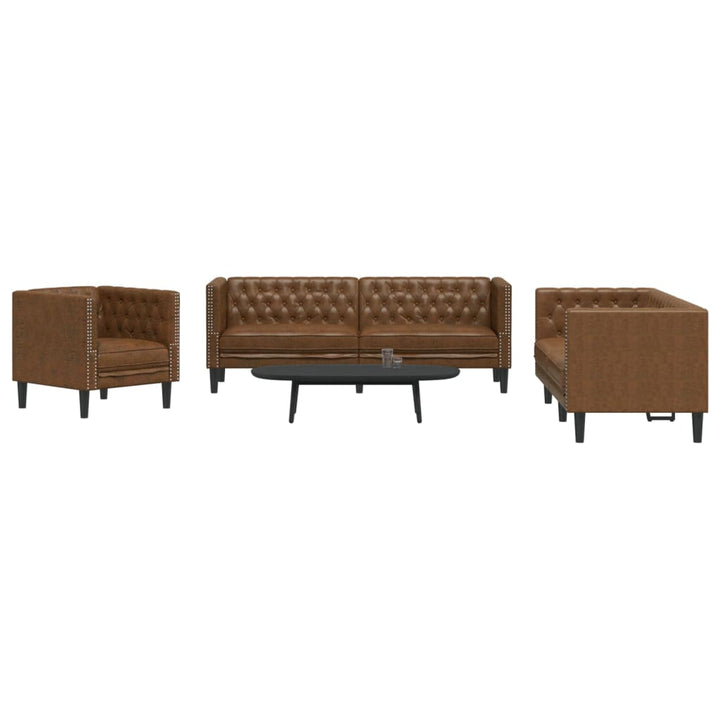 Soffgrupp Chesterfield 2 Delar Brun Konstläder