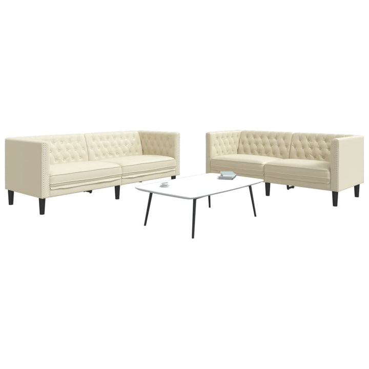 Soffgrupp Chesterfield 2 Delar Brun Konstläder