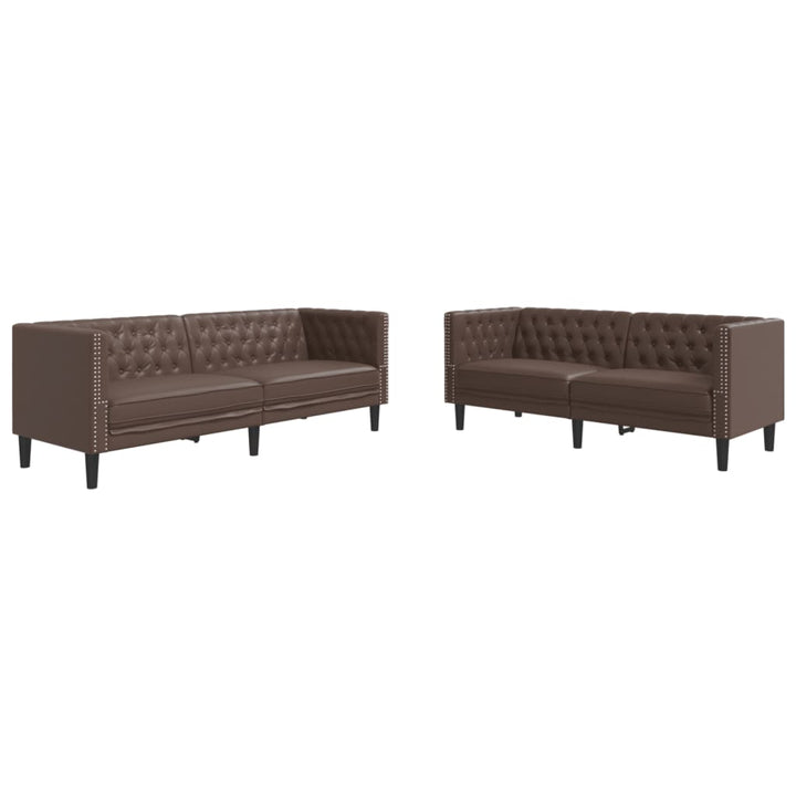 Soffgrupp Chesterfield 2 Delar Brun Konstläder