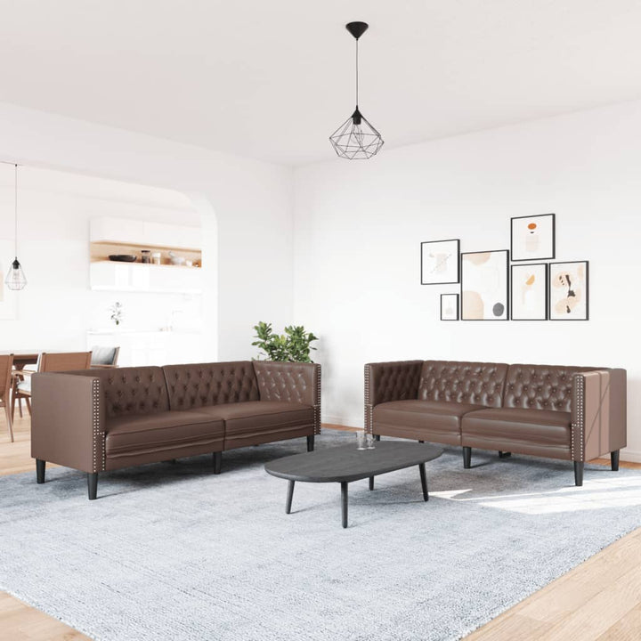 Soffgrupp Chesterfield 2 Delar Brun Konstläder