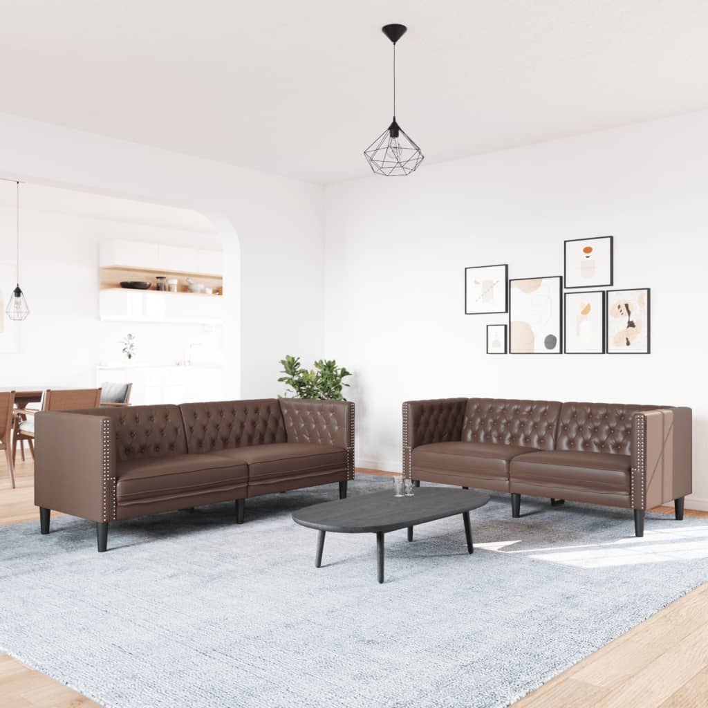 Soffgrupp Chesterfield 2 Delar Brun Konstläder