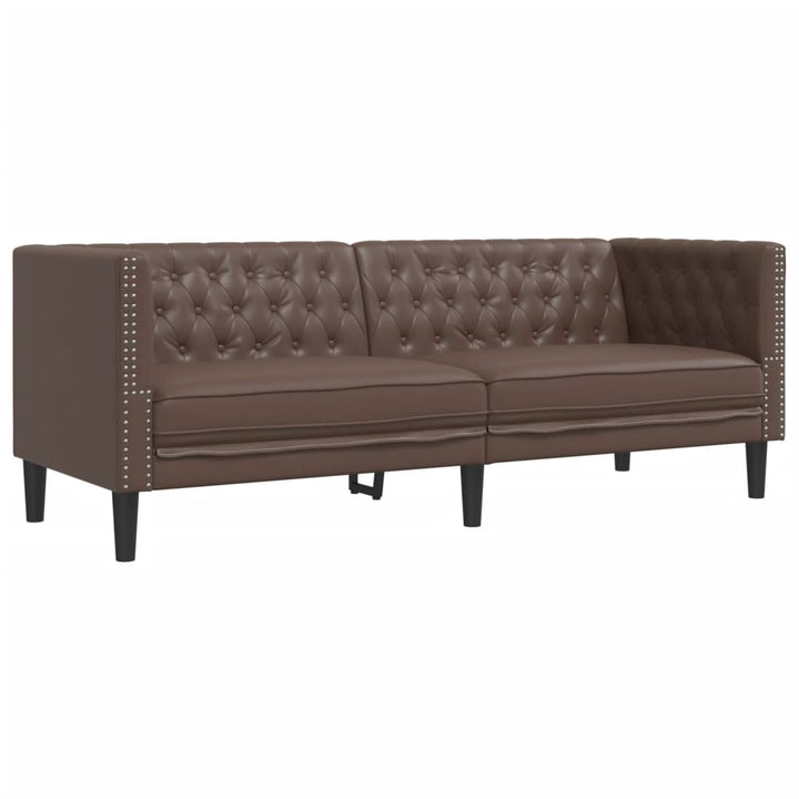 Soffgrupp Chesterfield 2 Delar Brun Konstläder