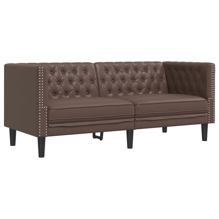 Soffgrupp Chesterfield 2 Delar Brun Konstläder