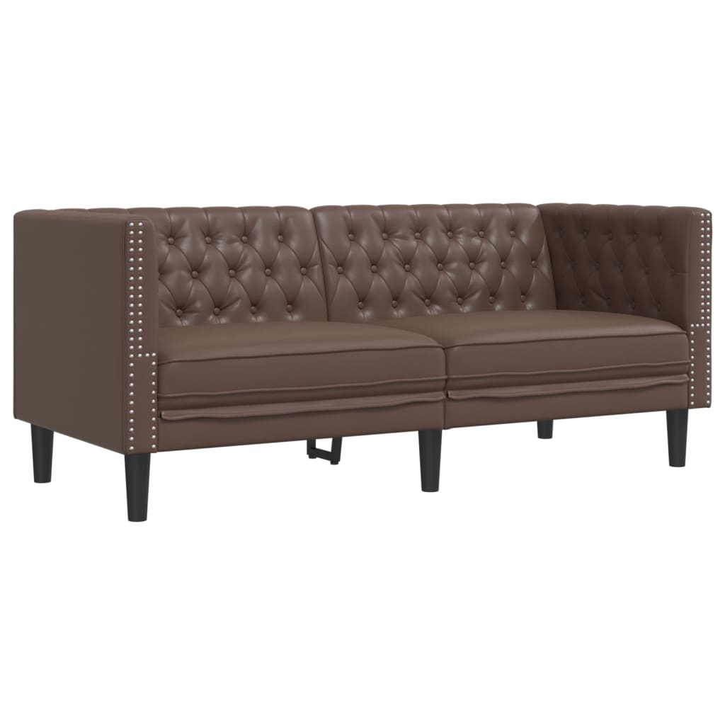 Soffgrupp Chesterfield 2 Delar Brun Konstläder