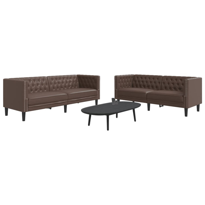 Soffgrupp Chesterfield 2 Delar Brun Konstläder