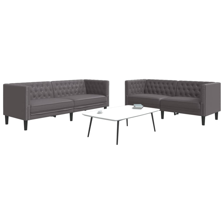 Soffgrupp Chesterfield 2 Delar Brun Konstläder