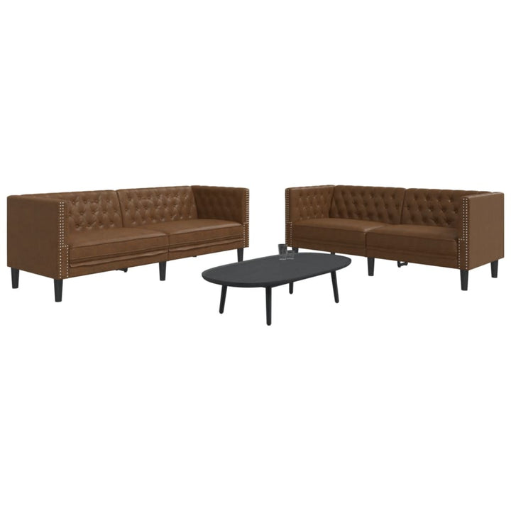 Soffgrupp Chesterfield 2 Delar Brun Konstläder