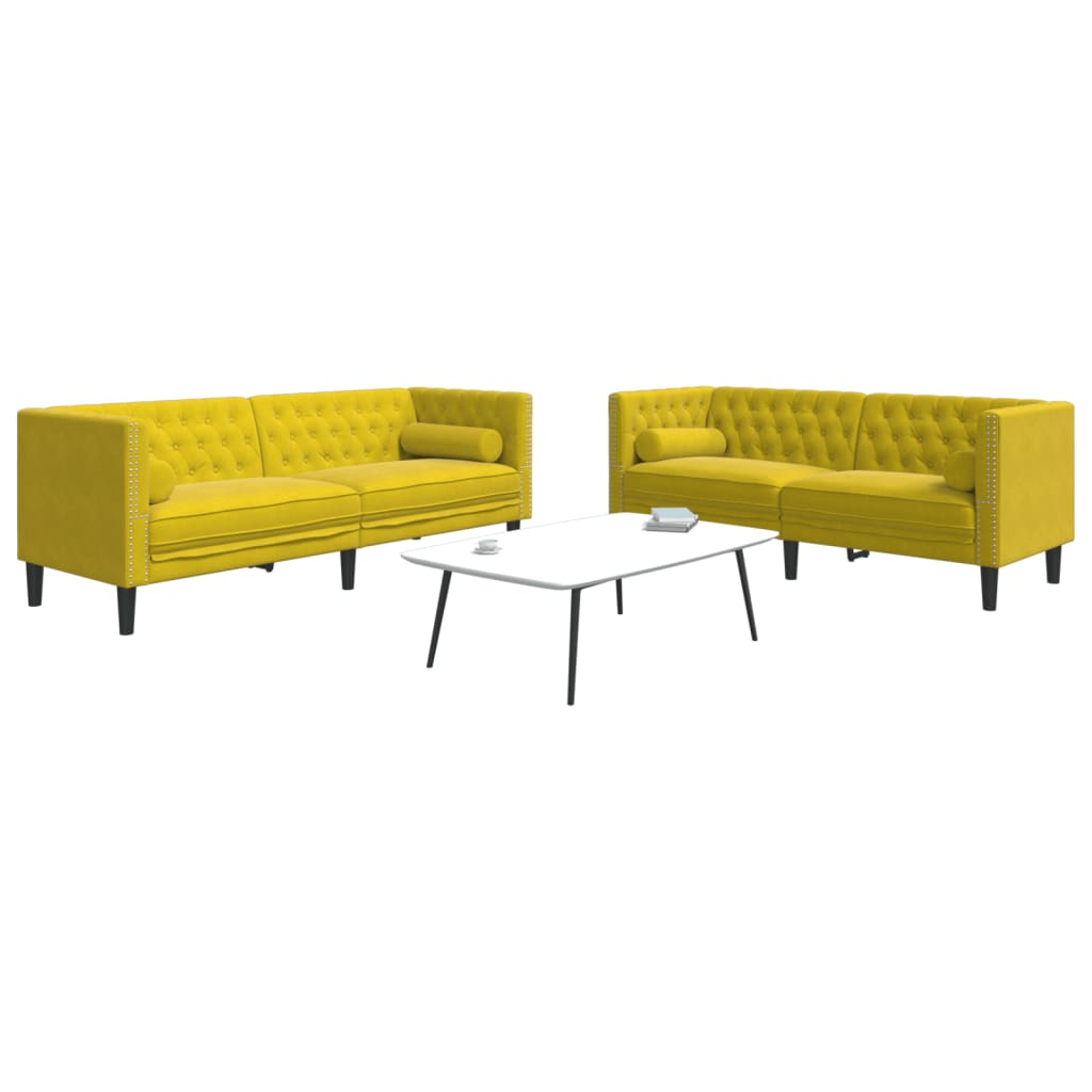 Soffgrupp Chesterfield 2 Delar Bolsterkuddar Sammet