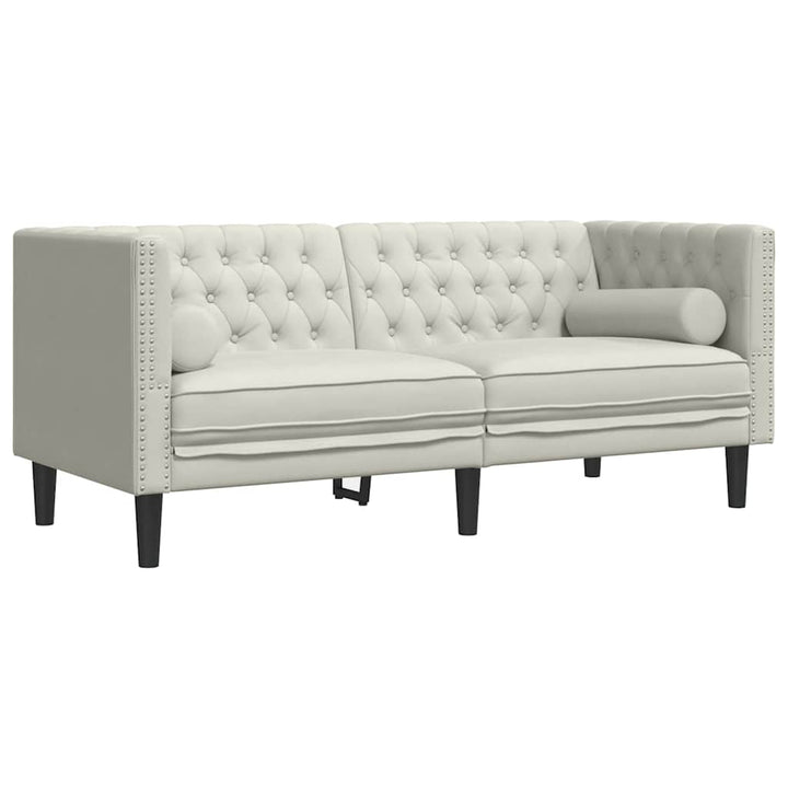 Soffgrupp Chesterfield 2 Delar Bolsterkuddar Gräddvit Sammet