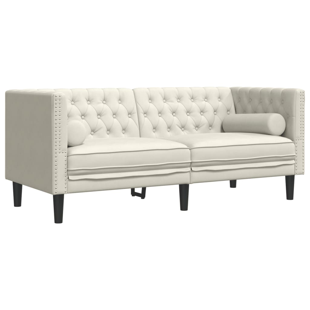 Soffgrupp Chesterfield 2 Delar Bolsterkuddar Gräddvit Sammet
